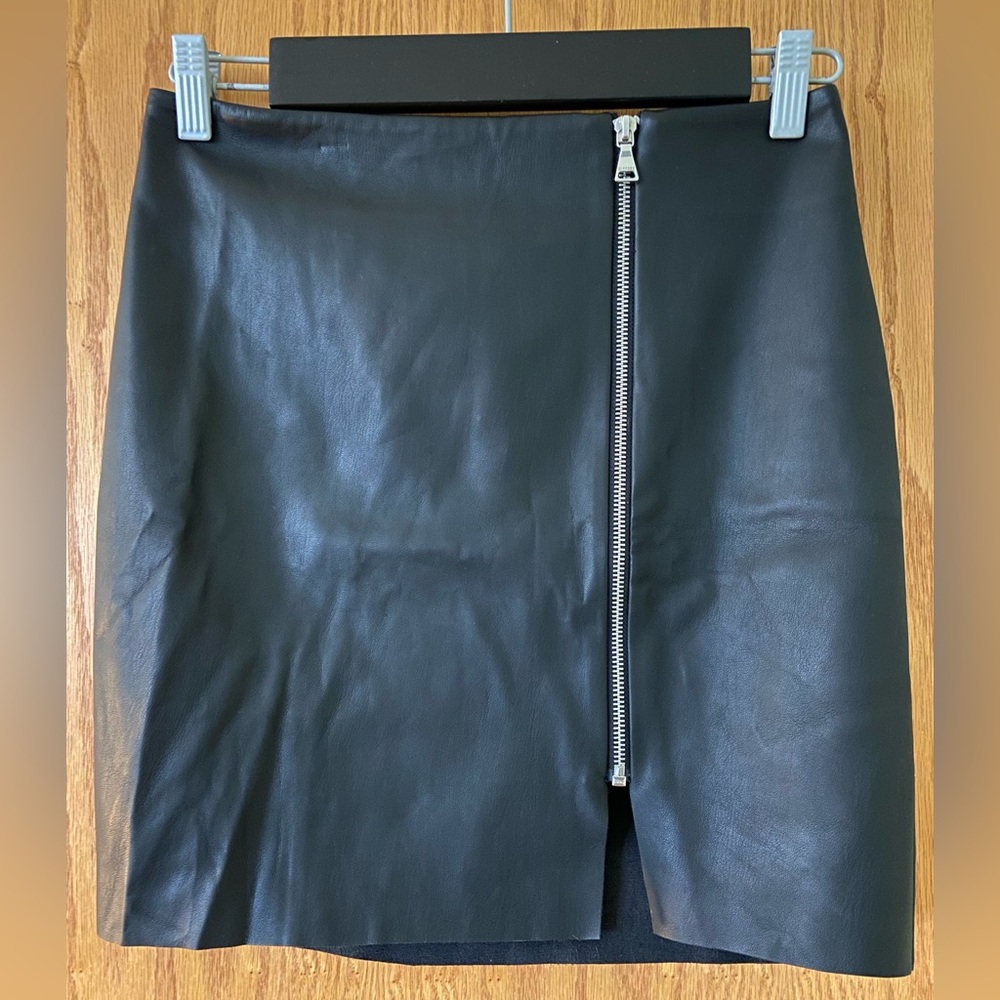 Black faux leather skirt with side zipper slit